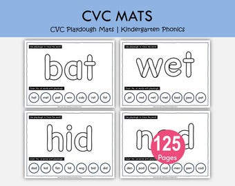 Utskrivbara CVC Playdough-mattor, CVC-ord för dagis, fonetikcenter, ordfamiljeövning, praktisk läsning, läskunnighetscenter PDF
