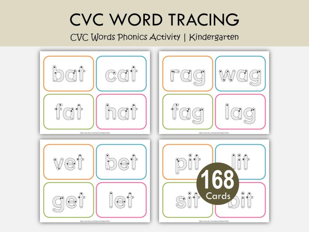 CVC Word Tracing Cards Printable, CVC Words Phonics Activity ...
