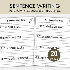 Arkusze do pisania zdań dla przedszkolaków | Ćwiczenia z pisania prostych zdań | Wielkie litery i interpunkcja | Materiały do druku