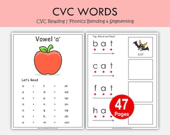 CVC Words Worksheets Printable | Phonics Blending & Segmenting Activities | CVC Reading Practice for Preschool Kindergarten