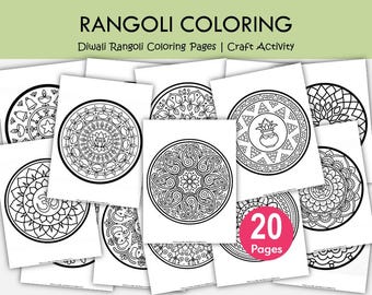 Diwali Rangoli Coloring Pages, Printable Kids Diwali Craft, Indian Festival Coloring Activity