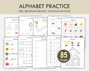 Alphabet Worksheets Bundle, Letter Tracing Printable, Preschool Learning Activities, ABC Practice, Kindergarten Literacy, Phonics Worksheets