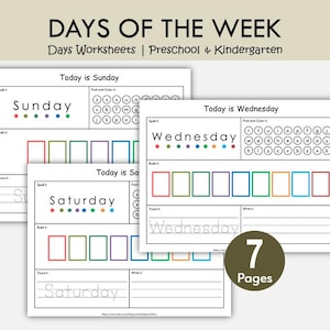 Days of the Week Worksheets Printable for Preschool & Kindergarten | Trace, Spell and Build Words | Early Literacy PDF