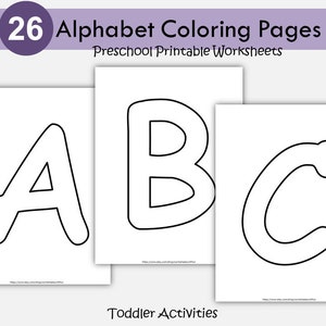 Reconocimiento del alfabeto, hojas de trabajo para colorear letras para niños, hojas de página completa en mayúsculas, imprimibles para preescolar, jardín de infantes
