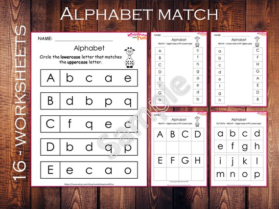 printable alphabet matching worksheets kindergarten alphabet etsy australia