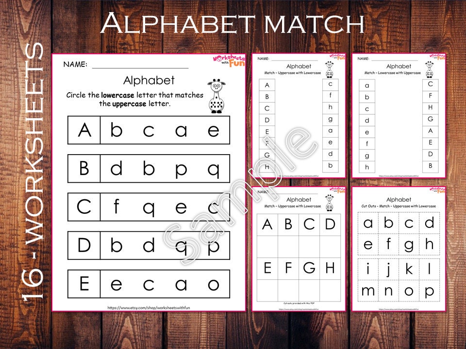 alphabet matching kindergarten worksheets preschool etsy