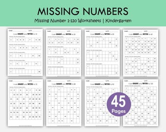 Missing Numbers 1-120 Worksheets Printable, Number Sequencing Activities, Kindergarten Math Worksheets, Counting Practice 1-100, Homeschool