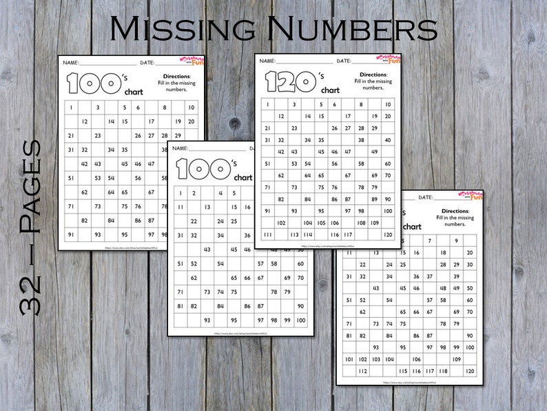Missing Numbers 1-100 Printable Worksheets 1-120 Preschool - Etsy