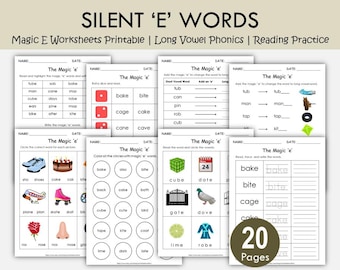 Magic E Worksheets Printable | Silent E Long Vowel Phonics | Read Trace Write | Early Reading Practice for Kids