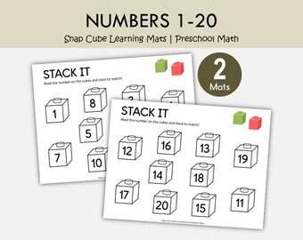 Snap Cube Counting Mats 1-20, Kindergarten Math Center, Preschool Number Activity, Linking Cube Printable PDF