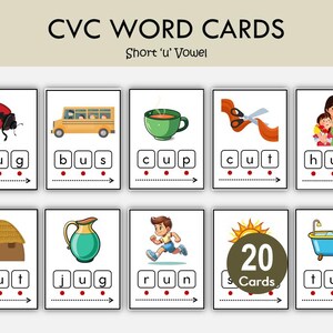 CVC Words Picture Flashcards Printable | Phonics Blending Cards | Short Vowel Reading Practice for Kids image 6
