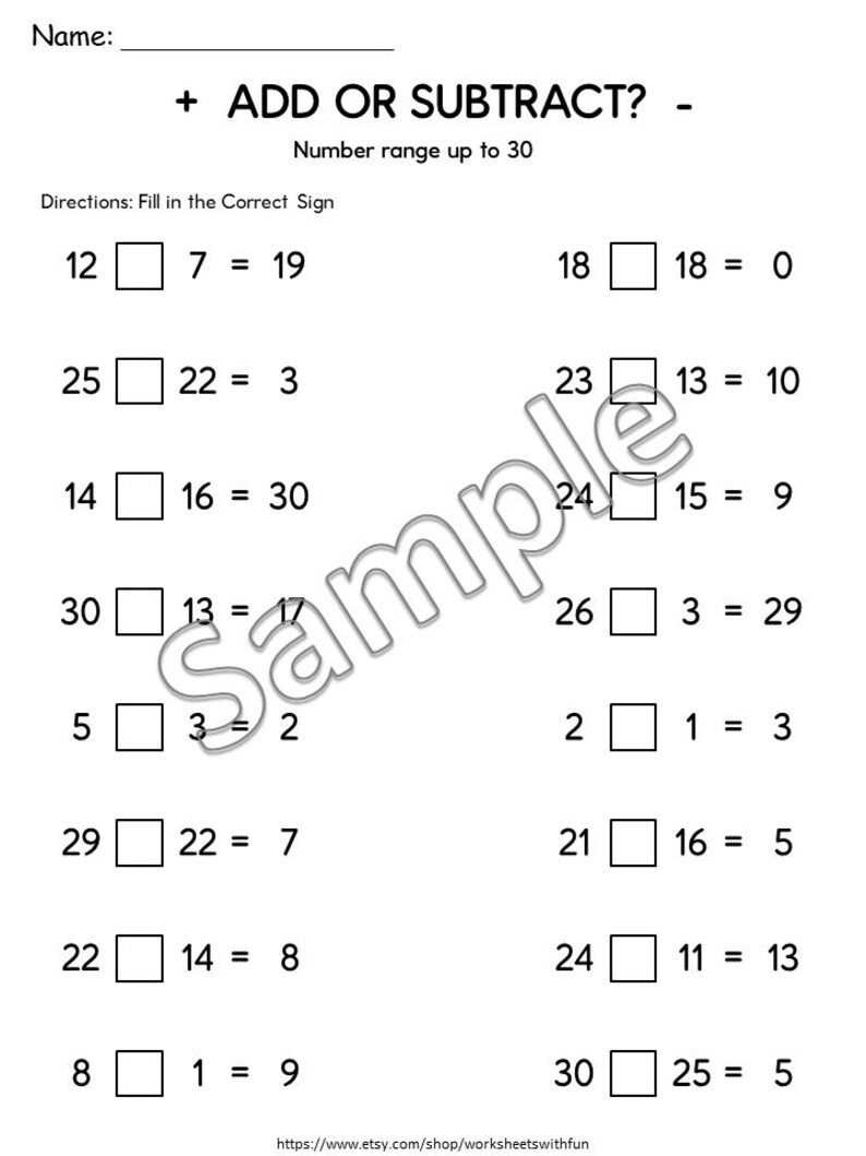 Addition and Subtraction Worksheets, Plus Minus Sign Practice, Math ...