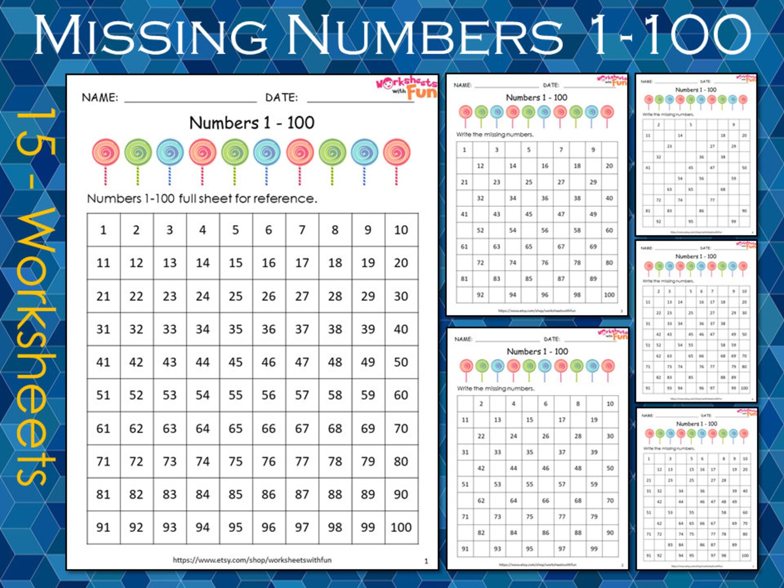 missing numbers printable 1 100 preschool worksheets etsy