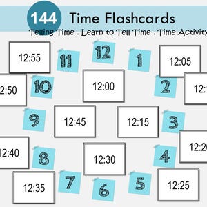 Tijd op het uur, een half uur, minuten Flashcards, rekenactiviteit, kleuterschool, eerste klas, leren klokkijken, thuisonderwijs