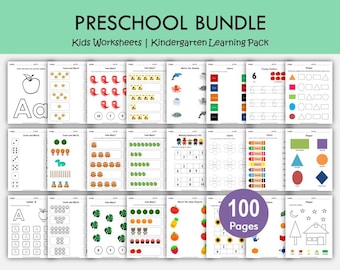 Preschool Worksheets Bundle Printable, Alphabet Tracing A–Z, Numbers 1-10, Shapes Colors, Count and Match, Kindergarten Learning Pack