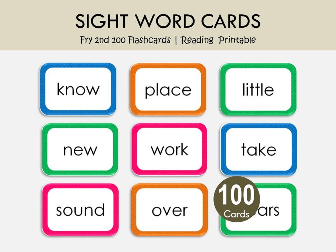 Fry Second Hundred Sight Words Flashcards Printable, High Frequency Words,  Reading Flash Cards, Literacy Center Activity, Sight Word Cards - Etsy  Norway