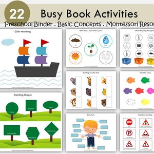 Busy Book Printable, Toddler First Learning Binder, Fun Quiet Book for Kids, Homeschool, Busy Books Pages, Montessori, Digital Download