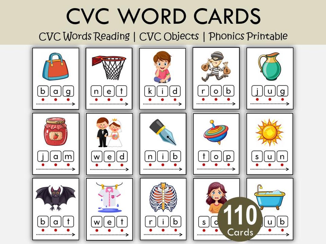 CVC Words Reading Cards | CVC Objects & Phonics Activity Kindergarten ...