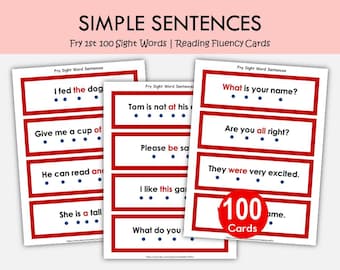 Tap and Track Sight Word Sentences Cards, Fry First 100 Sight Words, Reading Fluency Cards, Sentence Strips, Kindergarten Literacy Center
