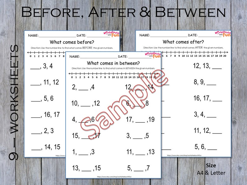 numbers before after between 1 20 worksheets one more one etsy