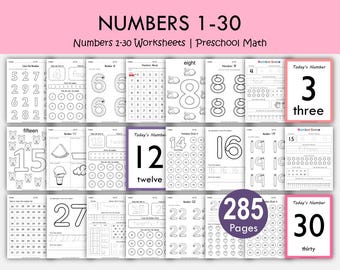 Numbers 1-30 Worksheets Bundle, Preschool Number Activities, Counting & Tracing Worksheets, Kindergarten Math Printables