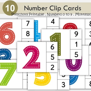 Cartes à clip numériques, Cartes numériques 0-9, Cartes numériques, Reconnaissance des nombres, À imprimer pour les enfants d'âge préscolaire, Maternelle, Montessori, Centres de mathématiques