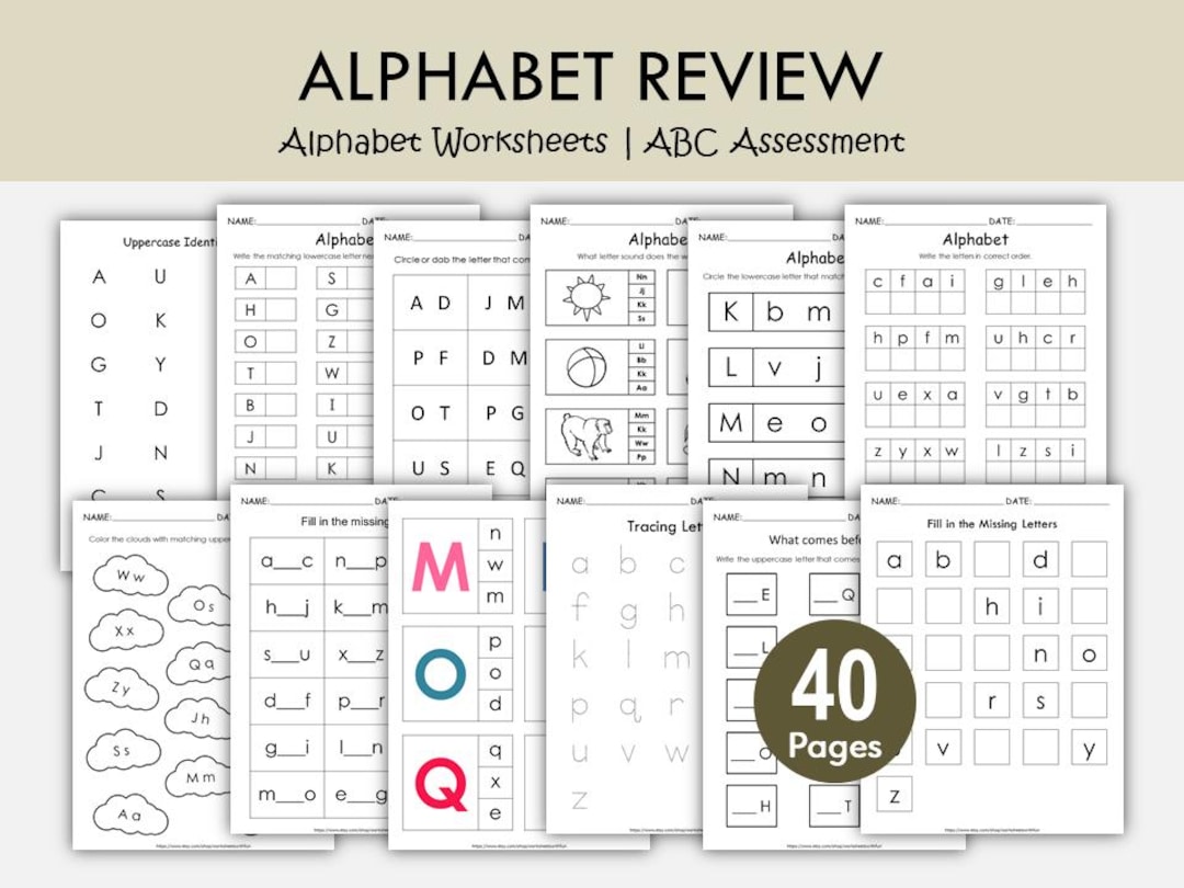 Alphabet Review and Assessment Worksheets | 40 Printable ABC Activities ...
