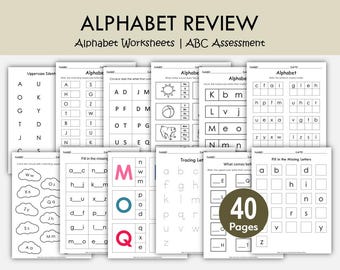 Alphabet Review and Assessment Worksheets | 40 Printable ABC Activities for Preschool, Pre-K & Kindergarten