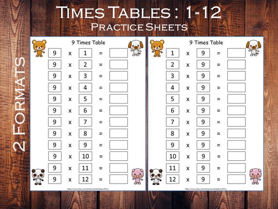times tables practice sheet 1 12 toddlers multiplication etsy