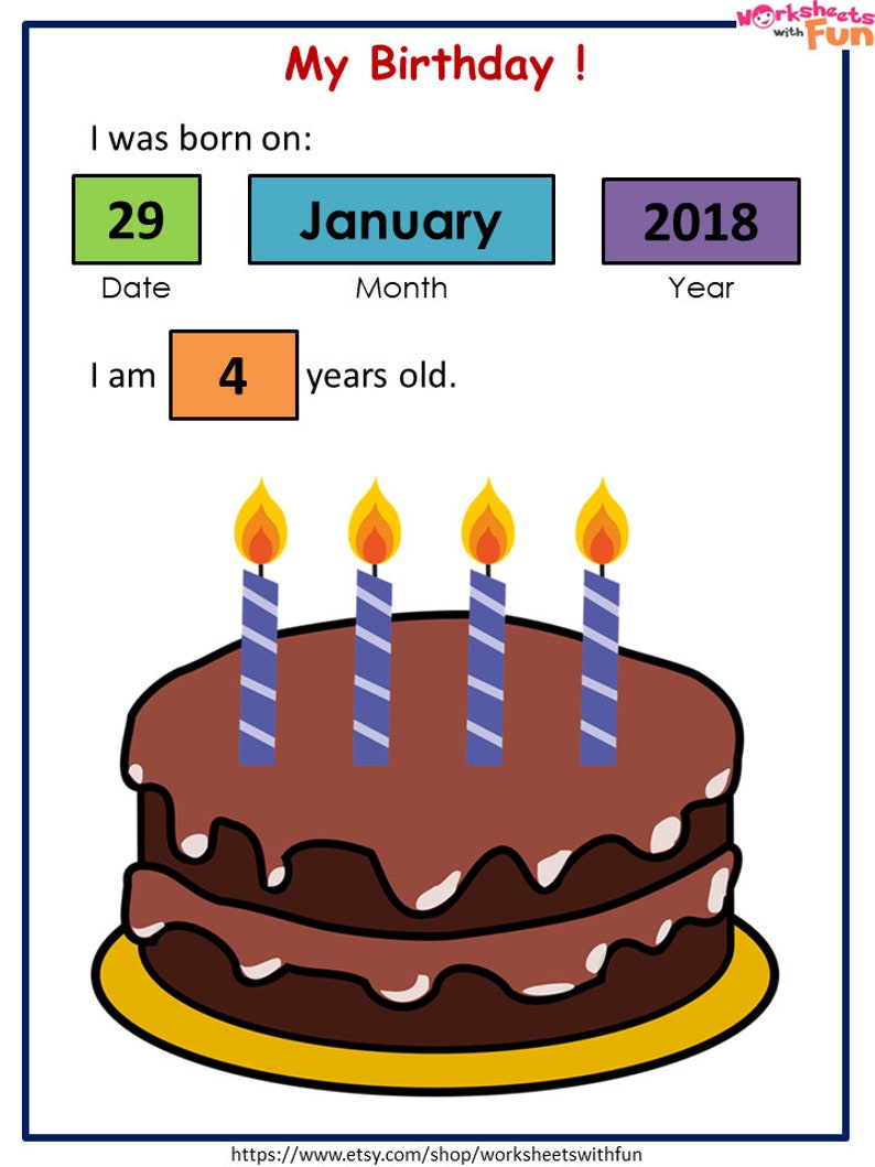 My Birthday Worksheet PDF I Know My Age and Birthday Toddler Etsy