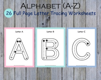 Alphabet Tracing Worksheet Printable, ABC (Uppercase) Full Page Tracing Sheet for Toddlers, Handwriting, Letter of the Day, Kindergarten