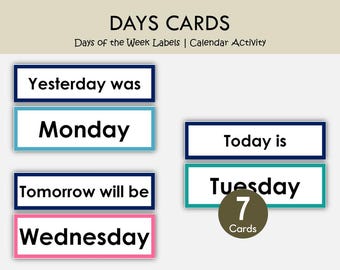 Wochentage druckbare Kalender Karten für Klassenzimmer Morgen Tafel