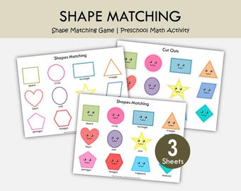 Shape Matching Game Printable, Shape Sorting Activity, Preschool Shapes Worksheet, Kindergarten Math, Shape Recognition Game, Pre K Learning