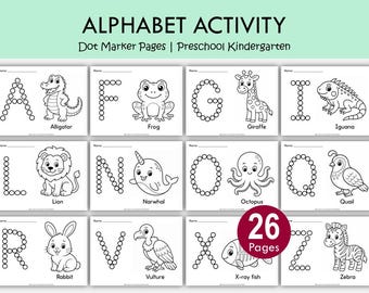 Alphabet Dot Art Activity,  Dot Markers, Preschool Homeschool Kindergarten Craft, Printable Coloring Pages, Busy Book Worksheet