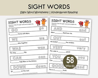 Sight Word Worksheets Kindergarten, Color and Read Activities, Sight Words Practice, Reading Fluency Printable, Literacy Center Worksheets