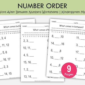 Folhas de exercícios sobre a ordem numérica | Prática de sequências matemáticas para o jardim de infância