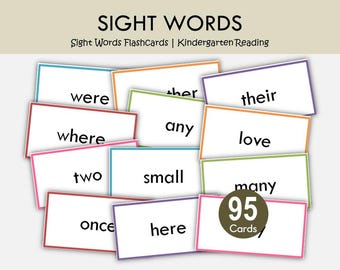 95 Sight Words Flashcards Printable, Kindergarten Reading Cards, High Frequency Words, Preschool Literacy Activity, Homeschool PDF
