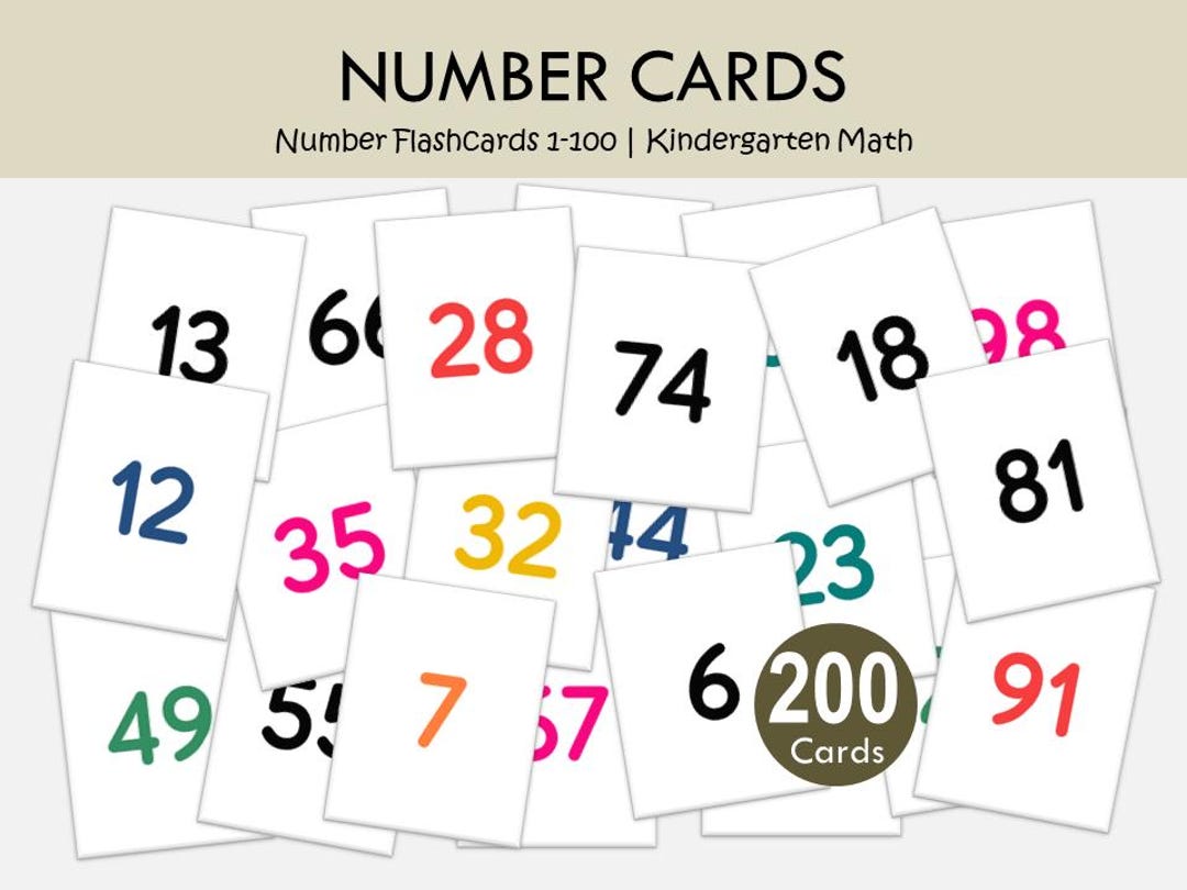 Number Flashcards 1-100 Printable, Preschool Kindergarten Math