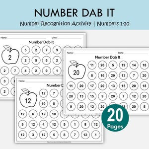 Number Dab It Worksheets 1-20, Number Recognition Activity, Preschool Dot Marker Printable, Kindergarten Math Center, Counting Worksheets