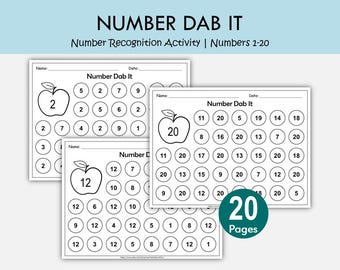 Number Dab It Arbeitsblätter 1-20, Zahlenerkenner, Vorschule Dot Marker Printable, Kindergarten Math Center, Arbeitsblätter zur Zählung