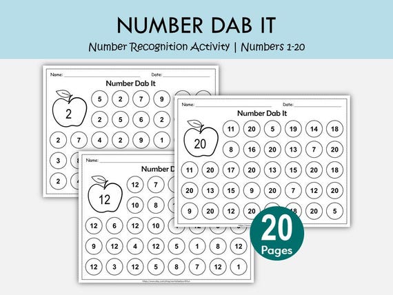 Number Dab It Worksheets 1-20, Number Recognition Activity, Preschool Dot Marker Printable, Kindergarten Math Center, Counting Worksheets