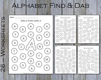 Alphabet Uppercase Dab It Worksheets Printable, Letter Recognition, Find and Dab Letters Activity, Alphabet Search, Preschool Curriculum
