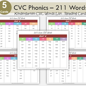 CVC-woordenlijst, 211 CVC-woorden, CVC-poster, stemkaarten kleuterschool, leren lezen, kleuterschool, kleuterschool, montessori, thuisonderwijs