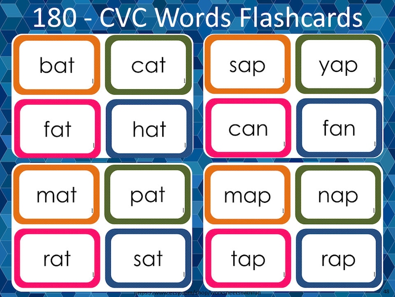 CVC Words Flash Cards Printable CVC Flashcards Learn to | Etsy