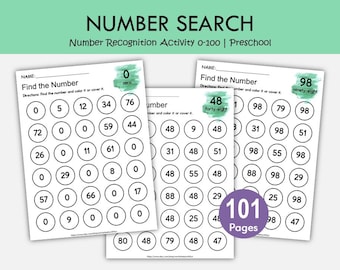 Find & Color Target Numbers Worksheets 0-100 | Number Recognition Activity | Kindergarten Math Printable | Preschool Number Search PDF