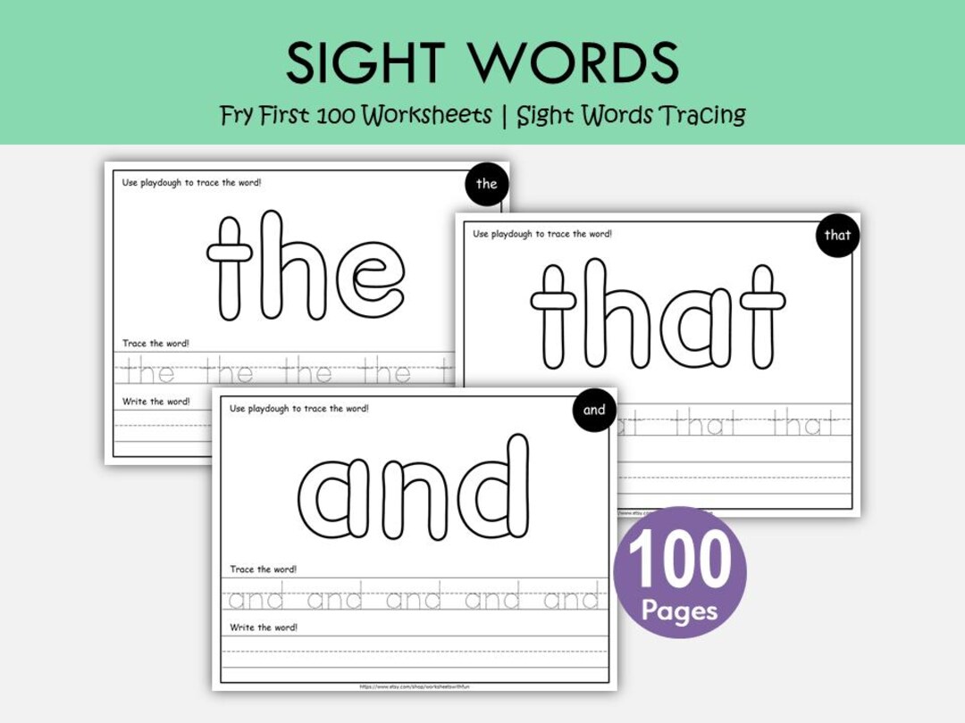 Fry First 100 Sight Words Worksheets Printable, Sight Word Tracing ...