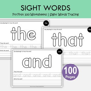 Fry First 100 Sight Words Worksheets Printable, Sight Word Tracing ...