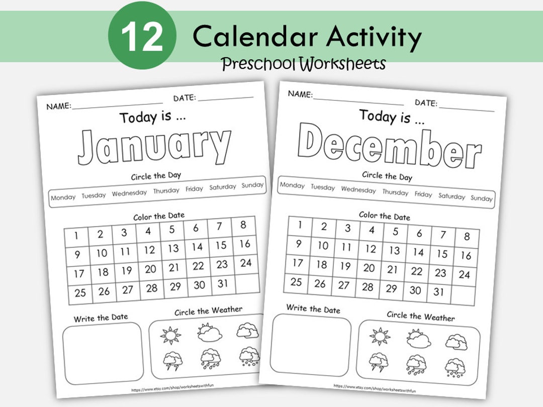 Preschool Calendar Worksheets Printable, Kids Monthly Digital Calendar ...