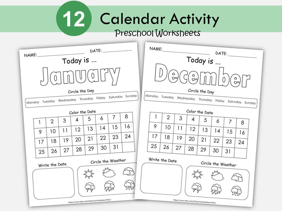 calendar-worksheets-pages-preschool-printable-kids-monthly-digital-calendar-pages-month-day-date-weather-activities-kindergarten-etsy