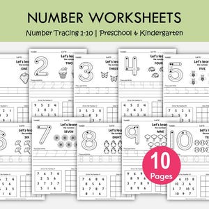 Number Tracing Worksheets 1–10 Printable | Preschool Math & Counting Practice | Trace Write Numbers | Pre K Kindergarten